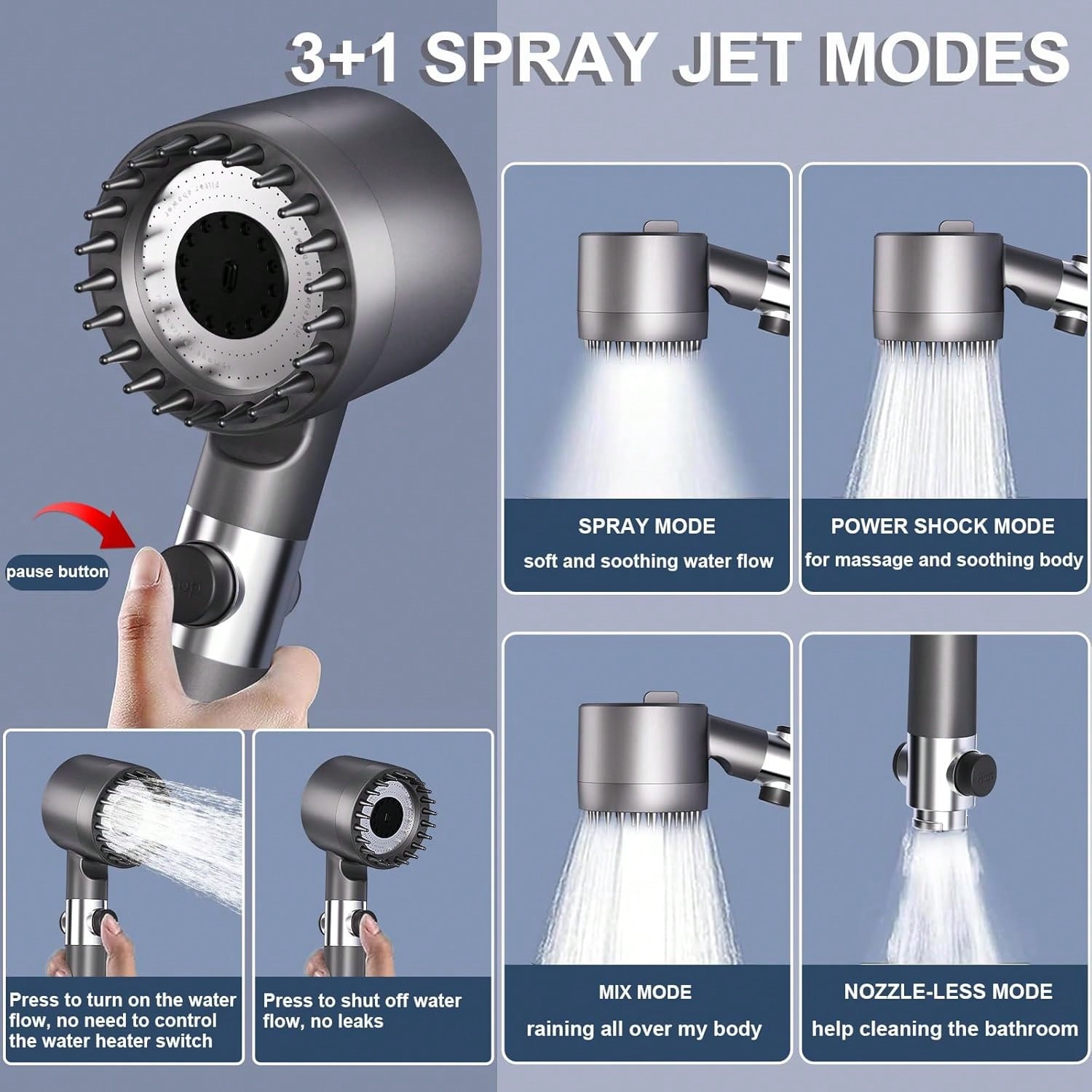 고압 핸드헬드 샤워 헤드, 5개 필터, 3단계 조절 기 - High Pressure Shower Head Handheld 리뷰 및 가격